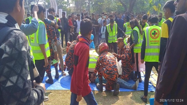 Earthquake, Fire Safety Drill Conducted at Shahid Raja College in Jhalokathi