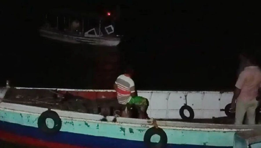 The scene of the tragic collision between a speedboat and a bulkhead on the Meghna River in Gajaria, resulting in two deaths and one injury.