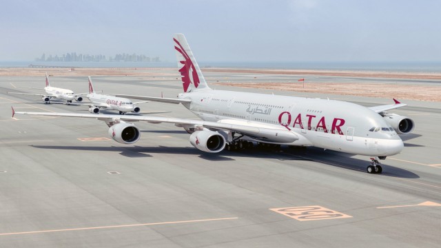 “Empty runways at Hamad International Airport in Doha after Qatar temporarily suspended flights amid heightened regional tensions. (Photo: Reuters)”