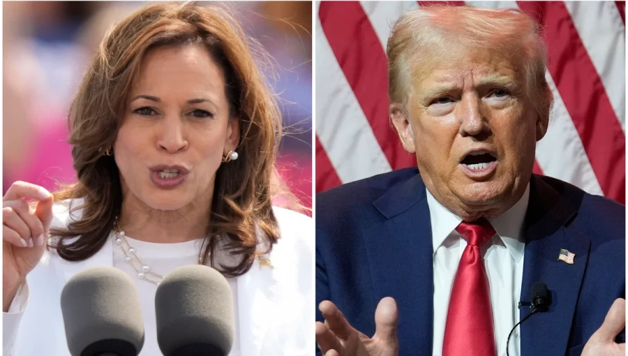 Kamala Harris and Donald Trump are in a tight race for the 2024 U.S. presidential election, with a recent poll showing both candidates tied at 49% among registered voters.