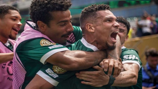 A Palmeiras player celebrates passionately after scoring the decisive goal against Botafogo.