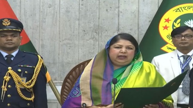 Speaker Shirin Sharmin Chaudhury administered the oath on the ground floor of the parliament building