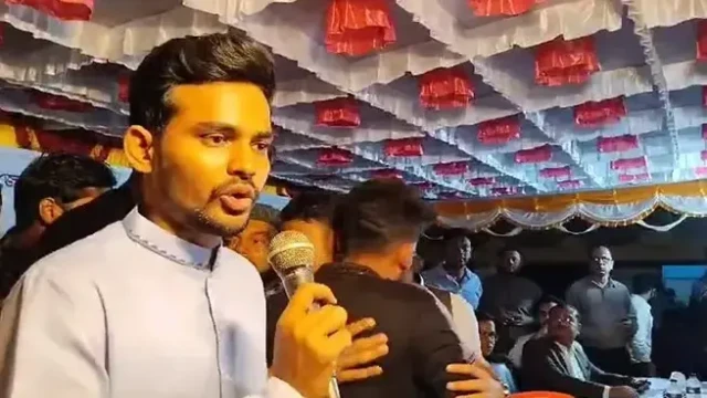 "Asif Mahmud Sajib addresses the local community during a meeting in Muradnagar, Comilla, emphasizing government focus on public welfare and law and order."