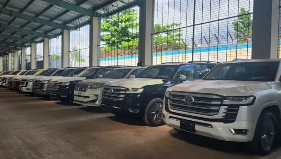 Luxury vehicles imported by former Awami League MPs are seen at Chattogram Port, where they are set to be auctioned after being unclaimed for five months.