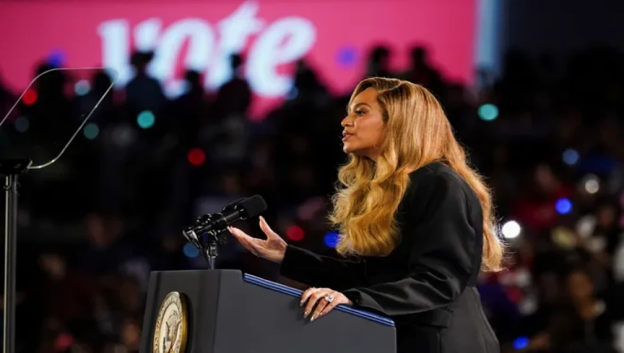 Beyoncé Knowles-Carter energizes the crowd at Shell Energy Stadium in Houston, rallying support for Vice President Kamala Harris ahead of the upcoming election.