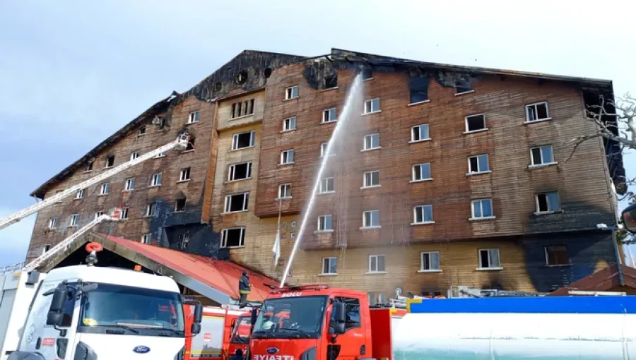 Rescue teams respond to a deadly fire at the Kartal Hotel in Bolu, Turkey, where at least 66 people were killed and 51 others injured.