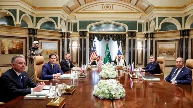 U.S. and Russian officials meet in Saudi Arabia for historic ceasefire talks on the ongoing Ukraine conflict, as Ukraine's exclusion raises concerns among European leaders.