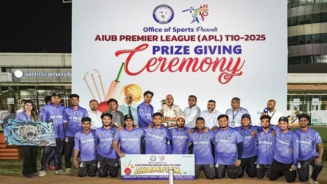 Cricketers showcase competitive spirit in the AIUB Premier League T10 Championship final match.