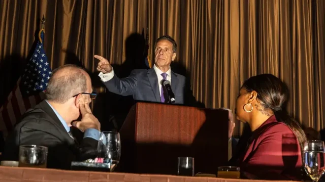 Former New York Governor Andrew Cuomo speaks at an event hosted by the International Brotherhood of Electrical Workers in New York City on June 22, 2025. Photo: Alex Kent / Getty Images