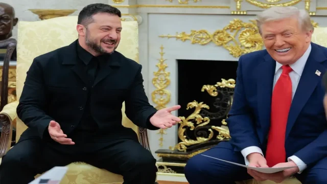 U.S. President Donald Trump and Ukrainian President Volodymyr Zelenskyy share a moment of laughter during their meeting at the White House on August 18, signaling a stark shift in tone from their previous encounter.
