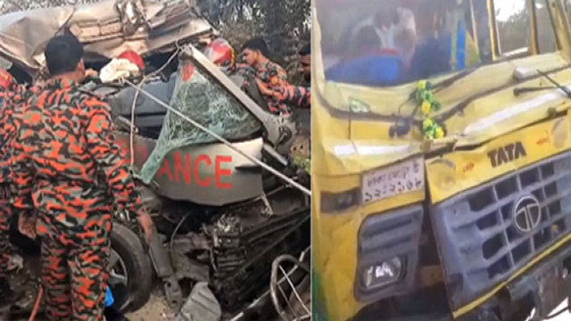 A devastating accident between a truck and an ambulance in Godagari Upazila results in the deaths of three individuals, including a patient and her attendant.