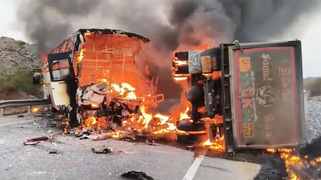 Tragedy in Andhra Pradesh: 14 Burned Alive as Bus and Lorry Collide