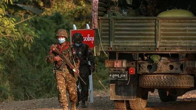 Army patrols the streets of Myanmar.