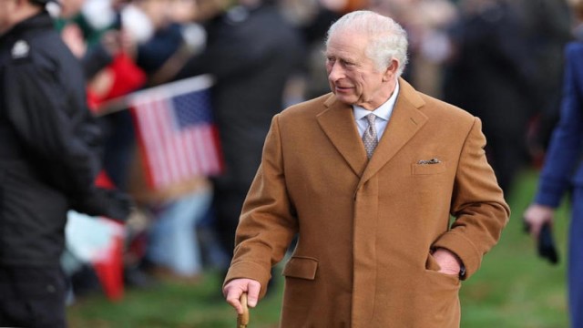 King Charles arrives for the Royal Family's traditional Christmas Day service at St Mary Magdalene Church on the Sandringham Estate in England, Dec. 25, 2023.