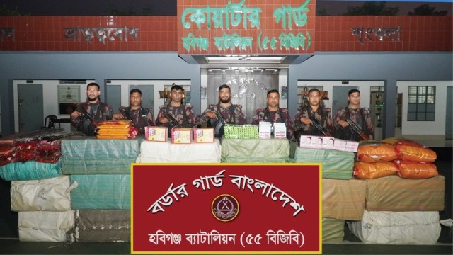 BGB Seizes Smuggled Indian Goods Worth Over Tk 1.5 Crore in Habiganj