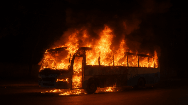 Parked Bus Set Ablaze in Pallabi Late at Night