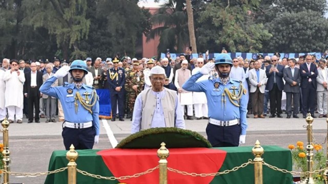 Chief Adviser Attends Funeral of Bir Uttam AK Khandaker with State Honours