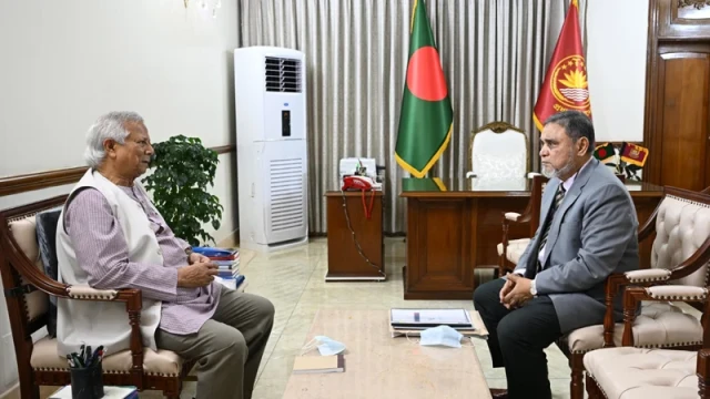 Chief Election Commissioner A.M.M. Nasir Uddin meets with Chief Advisor to the Interim Government, Professor Muhammad Yunus, at the state guest house Jamuna in Dhaka on Thursday, June 26, 2025.