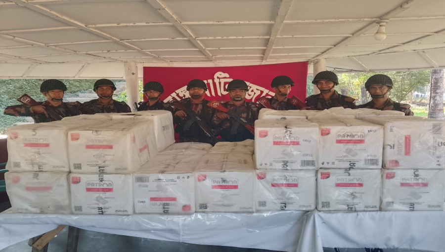 Seized foreign cigarettes worth 15 lakh taka by the Army-BGB joint operation in Rangamati.