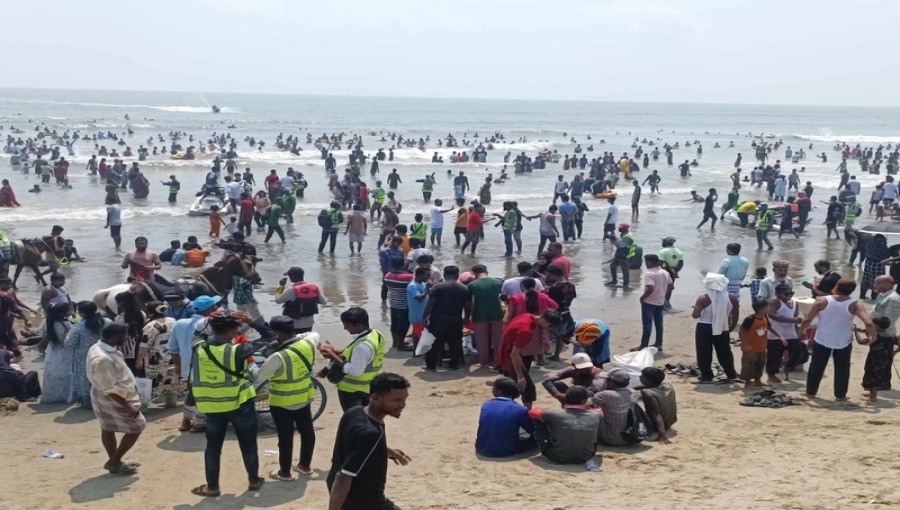 More than fifty thousand visitors were observed bathing at the Cox's Bazar beach's three sites, Kalatali, Sugandha, and Labani, on Friday.