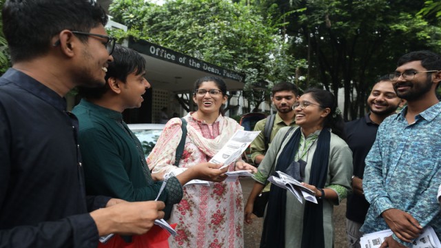 Students and candidates campaign enthusiastically on Dhaka University campus ahead of the DUCSU and hall union elections, scheduled for September 9, as a festive atmosphere spreads across the university.