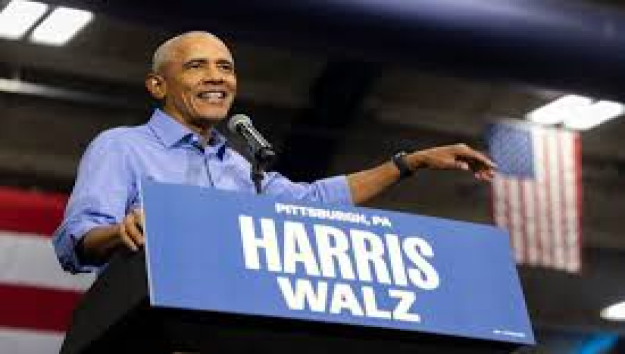 Former President Barack Obama addresses supporters at a Kamala Harris campaign event in Pittsburgh, urging Black men to rally behind the Democratic nominee for the 2024 presidential election. (Photo: NPR)