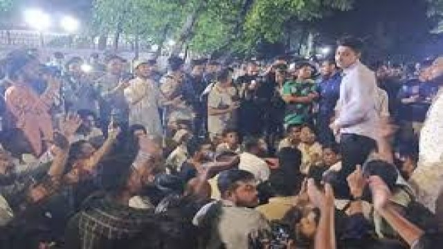 "Students and activists stage a sit-in protest outside the Chief Advisor's residence in Dhaka, demanding a formal ban on the Awami League and a clear political transition roadmap".