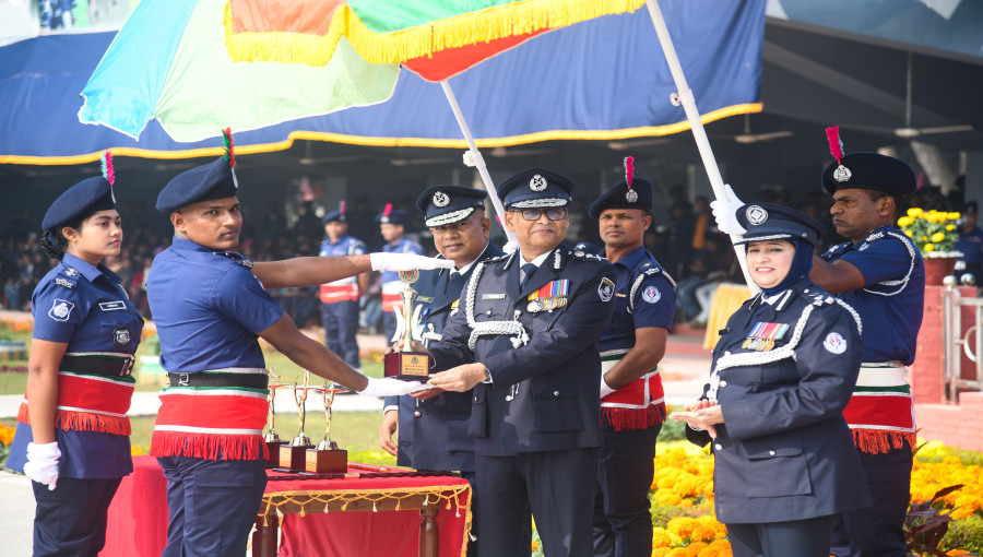 Inspector General of Police Baharul Alam addresses the newly graduated Sub-Inspectors, emphasizing the importance of honesty and transparency in policing.