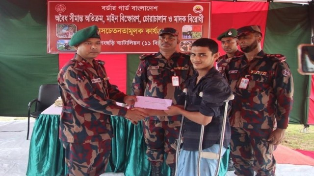 Border Guard Bangladesh (BGB) provides financial assistance to victims injured by landmine explosions along the Bangladesh-Myanmar border.