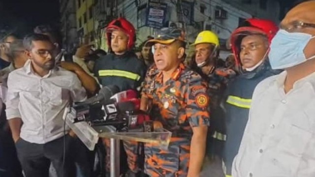 Fire Service Director General Brigadier General Muhammad Zahed Kamal inspecting the site of the fire incident in Mirpur.
