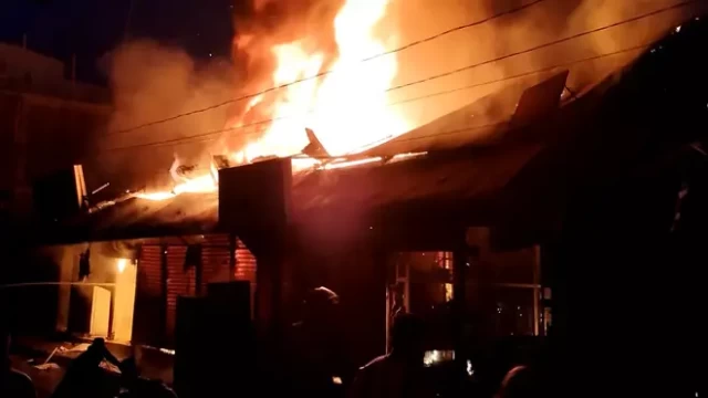 Six stores destroyed by fire at Naria Bazar's in Shariatpur