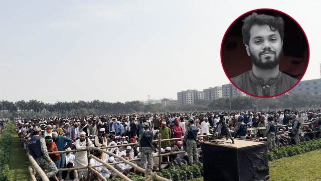 Massive Crowds Gather at Manik Mia Avenue for Funeral of Martyr Osman Hadi