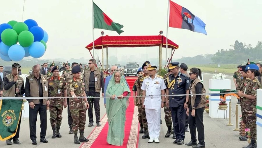 Prime Minister Sheikh Hasina launched the Military Hardware Exhibition at the National Parade Square to mark Independence and National Day-2024