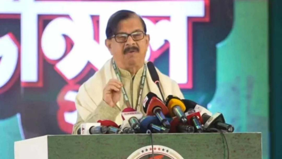 Mahmudur Rahman Manna speaks at the first national council of the Amar Bangladesh (AB) Party at Suhrawardy Udyan on Saturday, January 11, 2025.