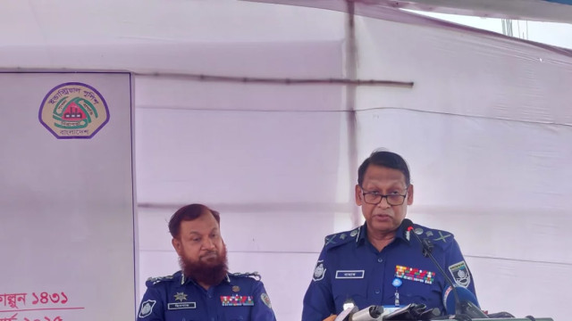 Inspector General of Bangladesh Police (IGP) Baharul Alam speaks as the chief guest at a special welfare meeting held at the Industrial Police-2 office in Mogorkhal (Bhogra Bypass), Gazipur Metropolitan City on March 13, 2025.