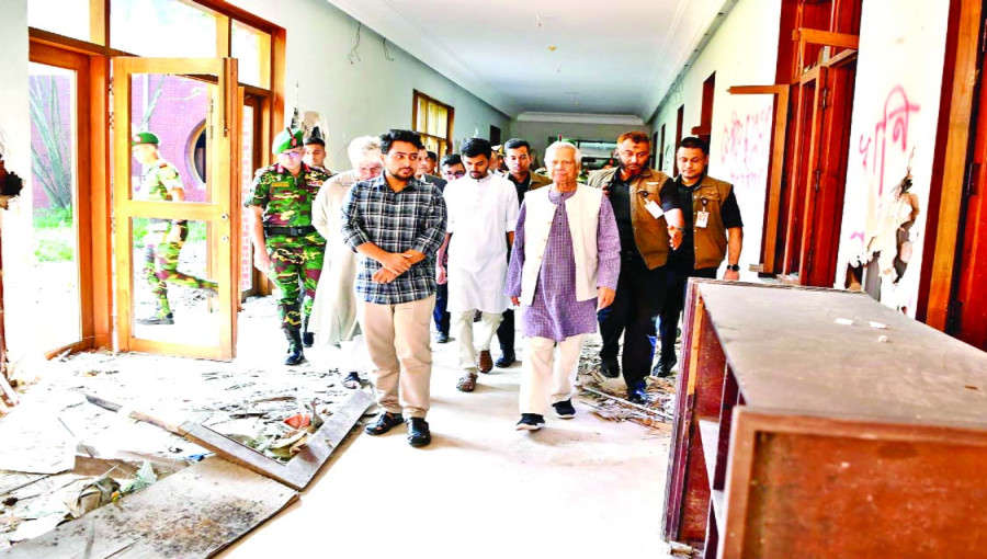 Chief Adviser Professor Muhammad Yunus visits Ganabhaban in Dhaka on Monday.