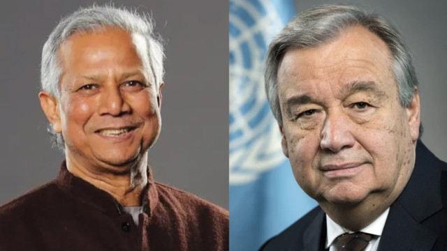 File image of Chief Adviser Professor Muhammad Yunus and UN Secretary-General António Guterres. Photo: Collected