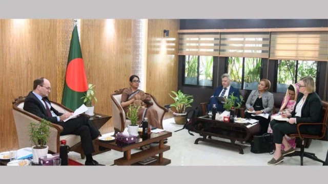 Environment Adviser Syeda Rizwana Hasan held a meeting with the Swedish delegation at the Bangladesh Secretariat in Dhaka on Sunday, February 23, 2025. Photo: PID