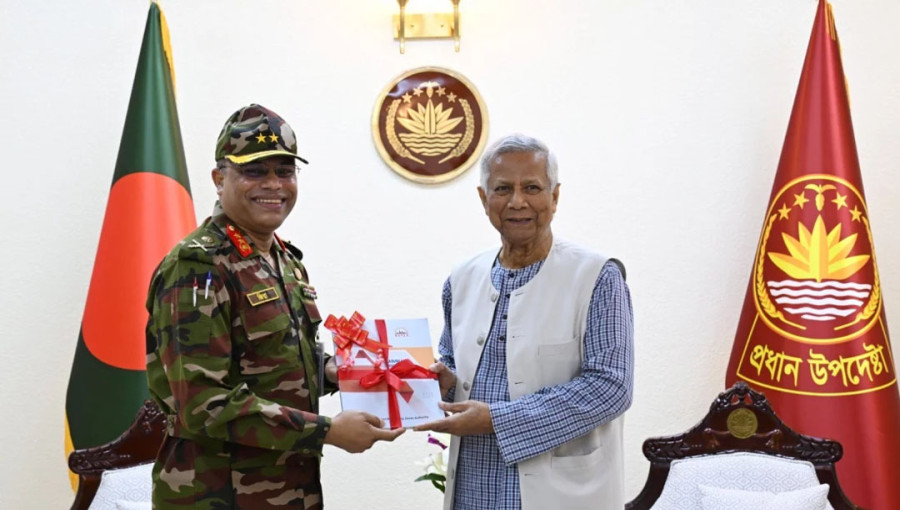 Chief Adviser Professor Muhammad Yunus meets BEPZA Executive Chairman Major General Abul Kalam Mohammad Ziaur Rahman at the chief adviser’s office at Tejgaon, Dhaka on Monday, January 6, 2025. Photo: PID