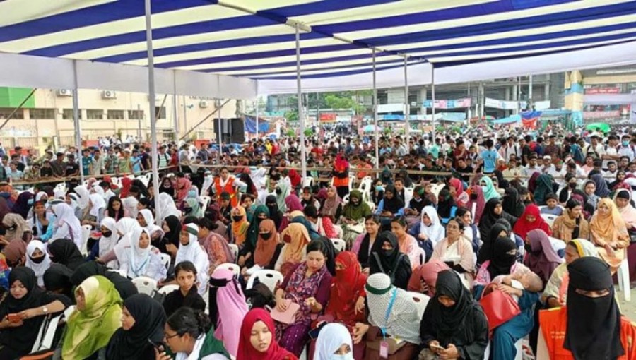 Students gather at the Comilla Town Hall ground on Tuesday, September 10, 2024.