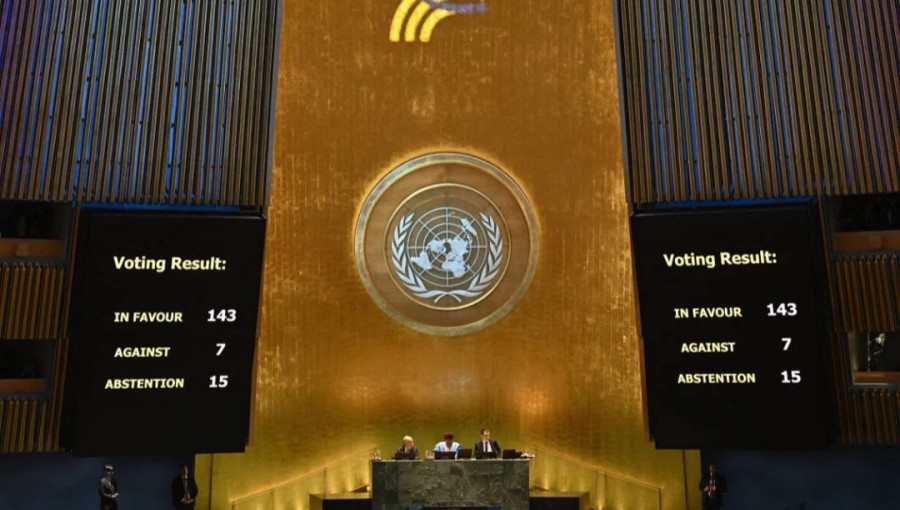 Countries vote on a motion related to the 'Pact for the Future' resolution during the 'Summit of the Future' on the sidelines of the UN General Assembly at the United Nations Headquarters in New York on September 22, 2024.