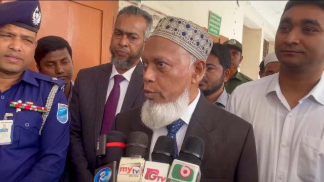 Election Commissioner Abdur Rahmanel Masud speaks to journalists after inspecting the Dhaka Dhamrai Upazila Election Office on February 27, 2025.