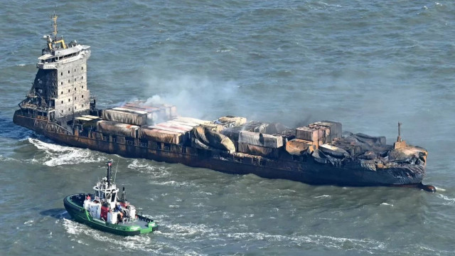 Smoke rises from the MV Solong cargo ship in the North Sea, east of England, on March 11, 2025. Photo: AFP