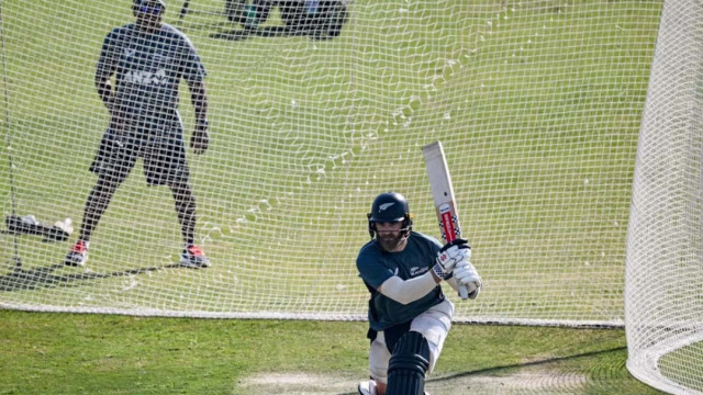 New Zealand's Kane Williamson plays a shot during a practice session at Rawalpindi Cricket Stadium last month Photo: AFP