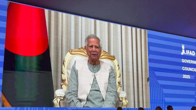 A prerecorded video speech by the Chief Adviser Professor Muhammad Yunus was broadcast during the 48th Session of the Governing Council of IFAD at its headquarters in Rome on Wednesday, February 12, 2025. Photo:Chief Adviser GOB/Facebook page