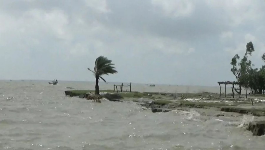 Strong winds sweeping across riverbank areas in Hatiya on Saturday.