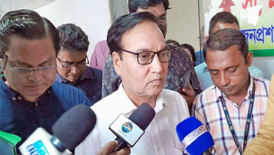 Public Administration Senior Secretary Mokhles ur Rahman speaks to media on 3 October 2024.