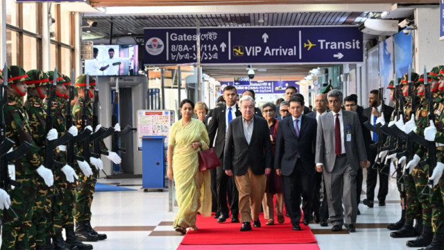 UN Secretary-General Antonio Guterres at Hazrat Shahjalal International Airport on 16 March before leaving Dhaka. Photo: Chief Adviser’s Press Wing.