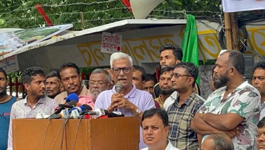 Zainul Abdin Farroque, adviser to the chairperson of the BNP, speaks after a sit-in at the National Press Club on Thursday, September 26, 2024.