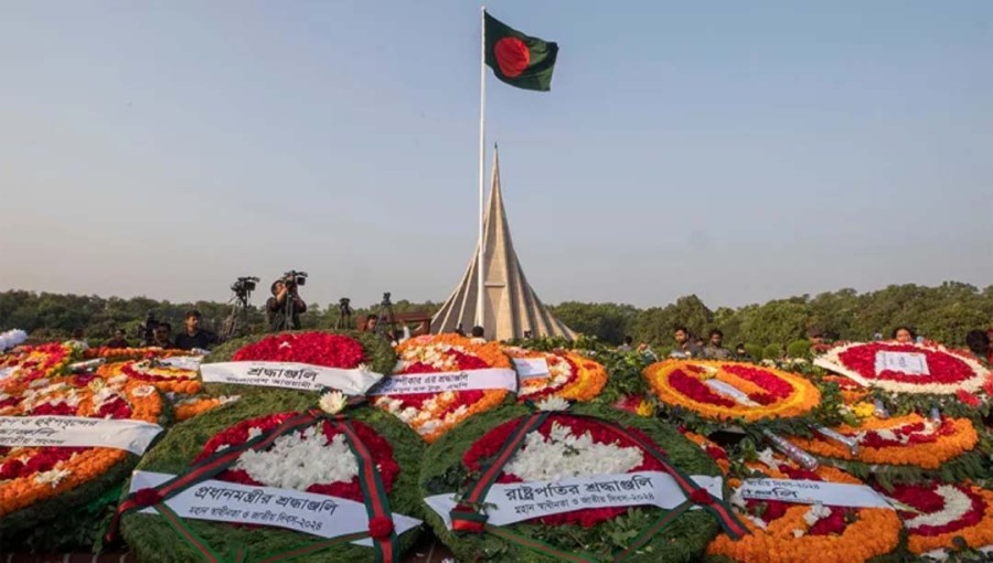 The image shows the National Martyrs' Memorial in Savar is filled with flowers of respect on Tuesday, March 26, 2024.